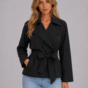 Cropped Double-Breasted Trench Coat with Tie Waist for Women