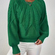 Women's Cable-Knit Cropped Jumper with Ribbed Crew Neck