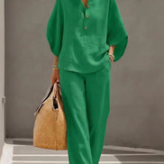 Vienna Collared Wide-Leg Linen Blend Two-Piece Co-ord Set for Women