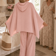 Hooded Cape and Wide-Leg Trouser Loungewear Set for Women