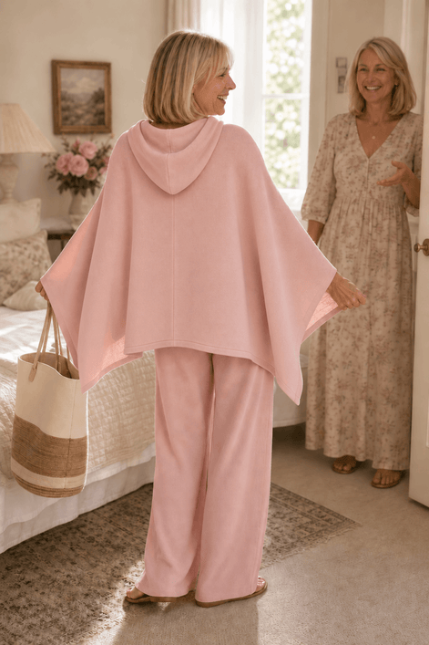 Hooded Cape and Wide-Leg Trouser Loungewear Set for Women