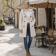 Edwina Women's Double-Breasted Hooded Winter Coat with Wide Collar