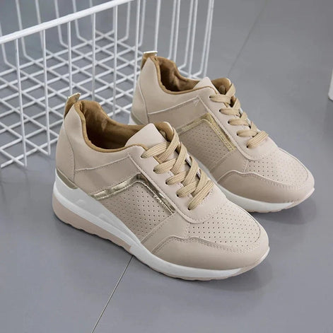 Women's Lace-Up Wedge Cushioned Sneakers with Breathable Mesh Panels