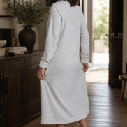 Women's A-Line V-Neck Midi Dress with Long Sleeves