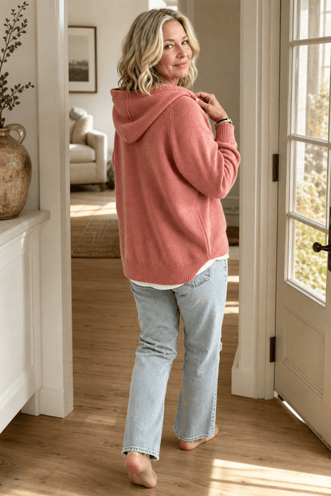 Women's Ribbed Hooded Knit Jumper with Drawstring