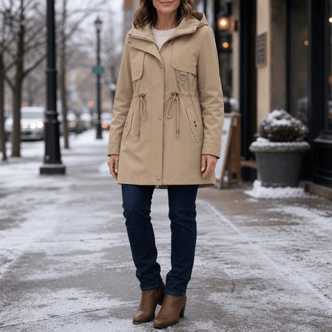 Midluna Adjustable Waist Mid-Length Hooded Winter Parka for Women