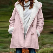 Women's Fleece-Lined Faux Suede Hooded Jacket with Toggle Closure