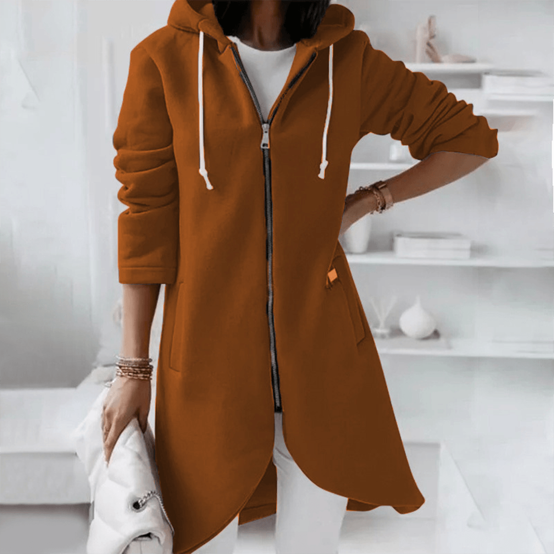 Women's Hooded Longline Zip-Up Fleece Cardigan Coat