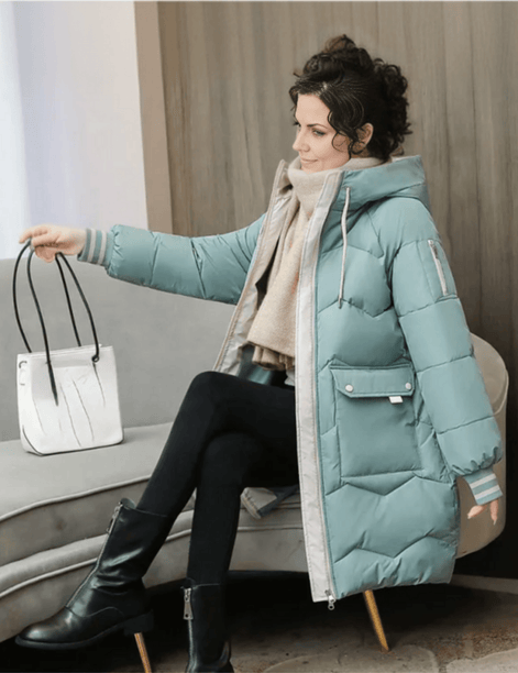 Hooded Longline Quilted Puffer Coat with Drawstring Waist