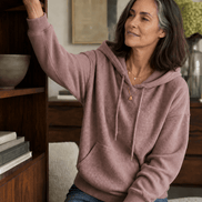 Ribbed Corduroy-Look Hoodie with Front Pocket for Women