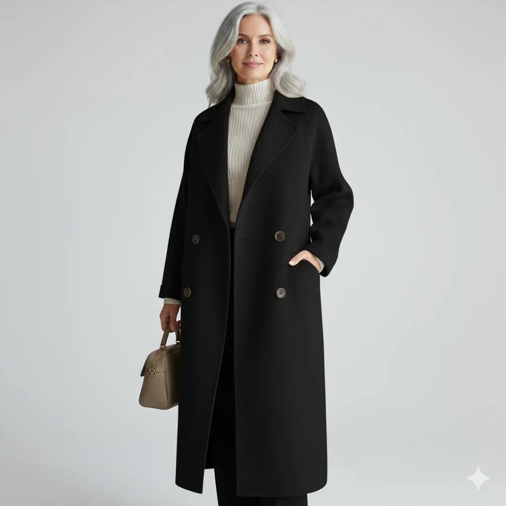 Eluned Women's Double-Breasted Notch-Lapel Longline Winter Coat