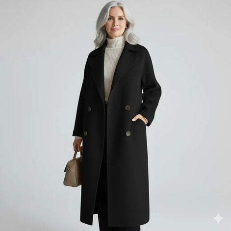 Eluned Women's Double-Breasted Notch-Lapel Longline Winter Coat