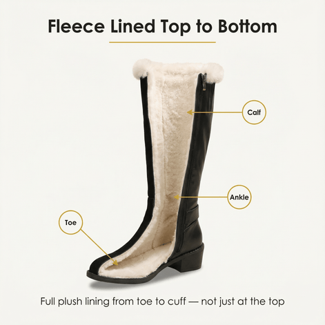 Fleece-Lined Knee High Boots for Women with Faux Fur Trim