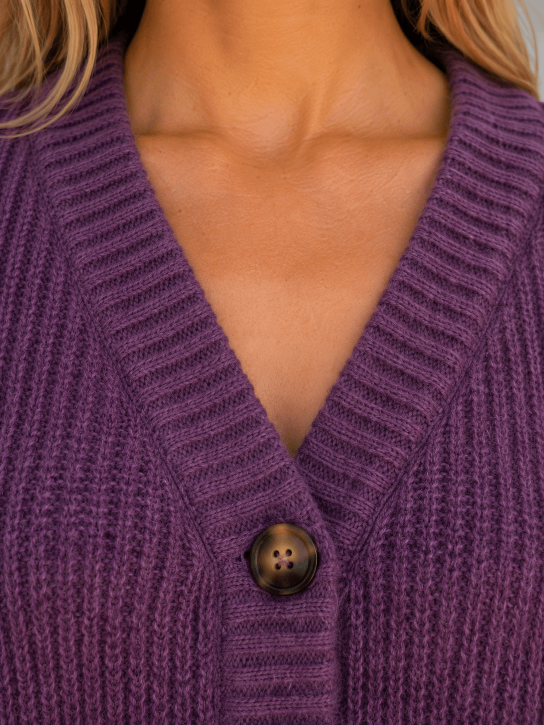 Chunky Ribbed Knit Button-Front V-Neck Women's Cardigan Jumper