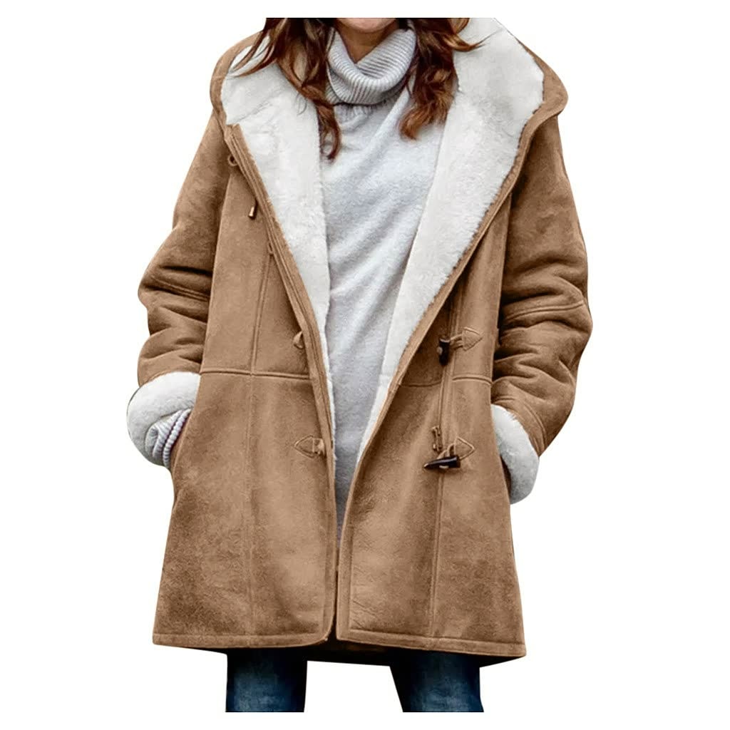 Faux Shearling Hooded Toggle Winter Coat with Insulated Warmth for Women