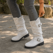 Women's Suede Winter Boots with Ribbed Cuff and Lug Sole