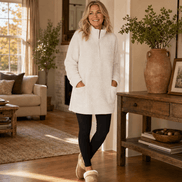 Women's Longline Half-Zip Sherpa Fleece Pullover with Pockets
