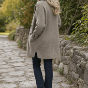 Cable-Knit Sleeve Double-Breasted Longline Coat for Women