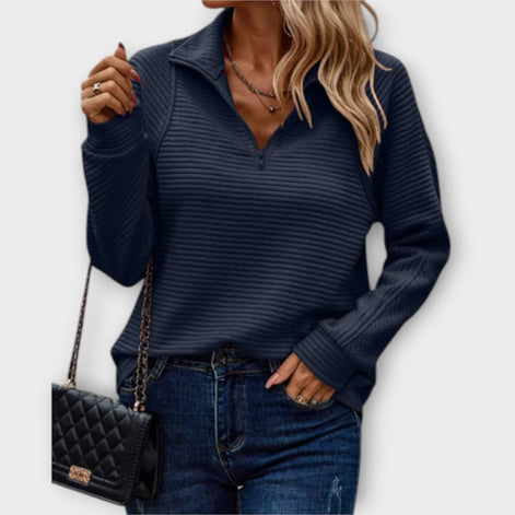 Chrystah Ribbed Quarter-Zip Sweatshirt for Women's Wardrobe