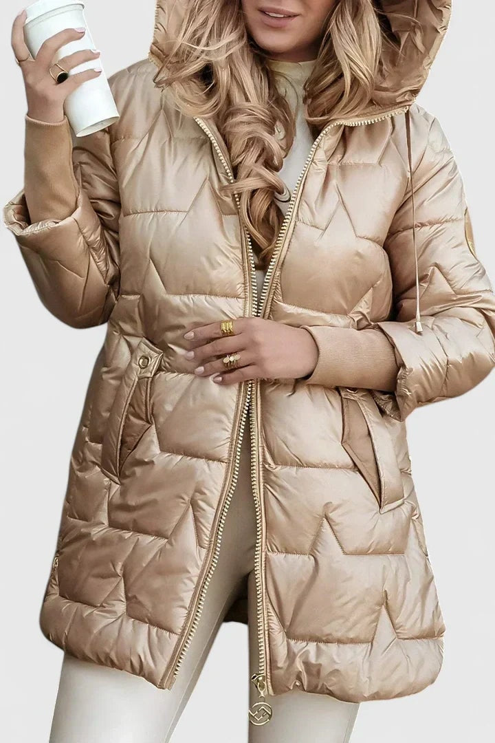 Lyzzandra Hooded Quilted Puffer Jacket with Zip Front