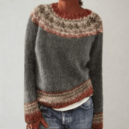 Fair Isle Pattern Knitted Jumper for Women with Round Neck