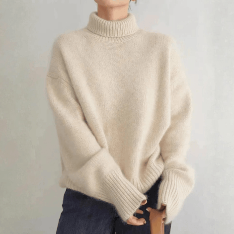 Marais Women's Cashmere Turtleneck Knitted Jumper with Ribbed Cuffs