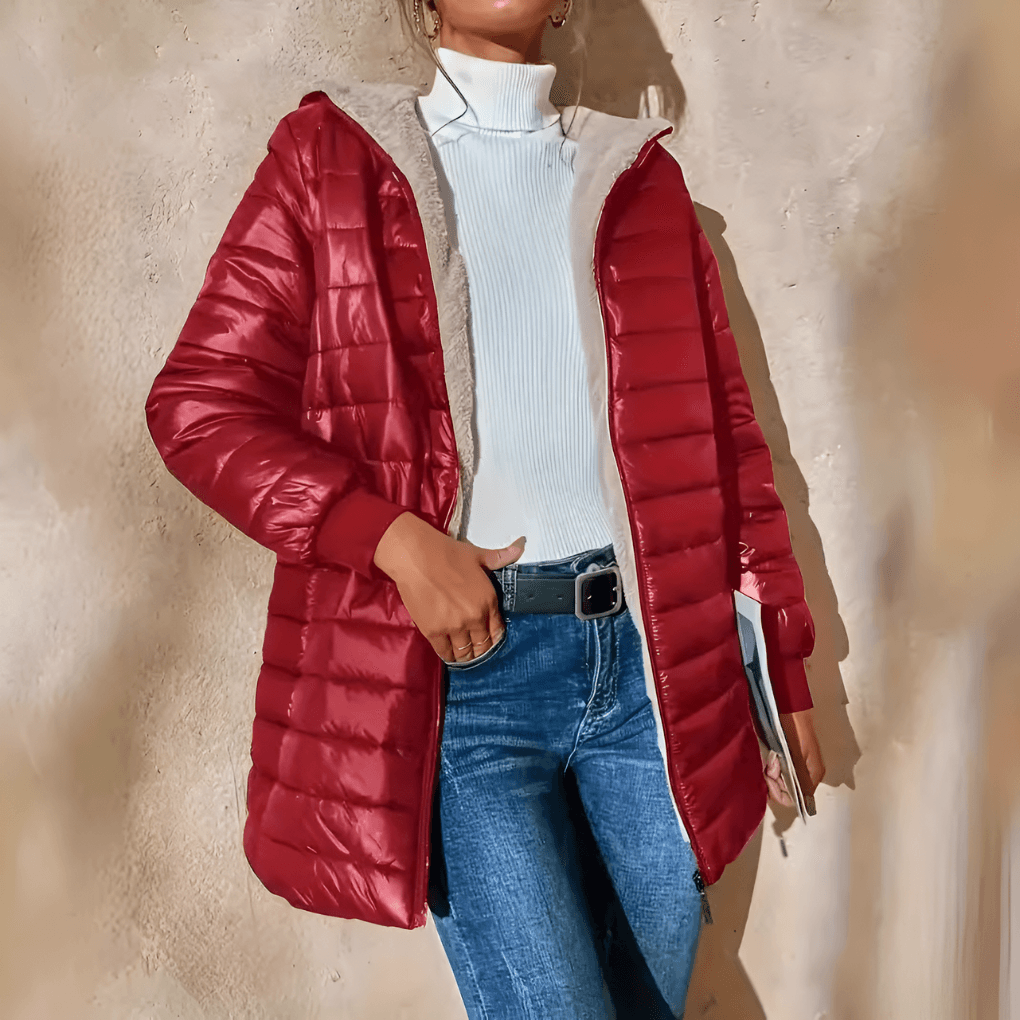 Women's Hooded Fleece-Lined Quilted Puffer Jacket with Longline Fit