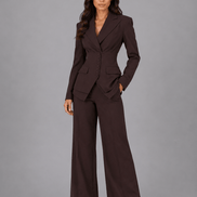 Cinched-Waist Blazer and Wide-Leg Trouser Suit with Tailored Fit