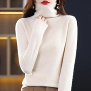 Women's Wool Turtleneck Knitted Jumper with Ribbed Cuffs