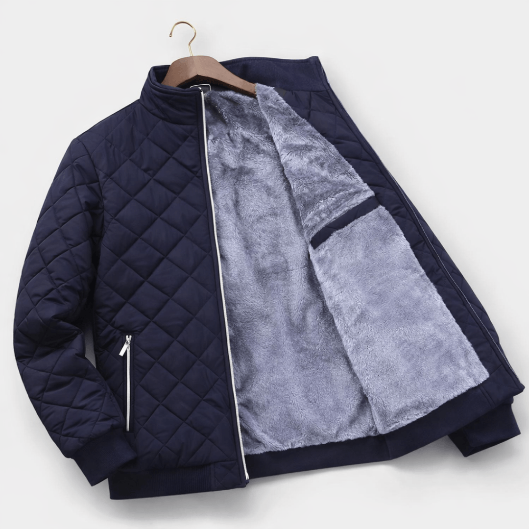 Men's Diamond-Quilted Winter Jacket with Faux Fur Lining