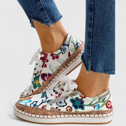 Olisette Floral Embroidered Textile Women's Comfort Shoes with Zip Detail