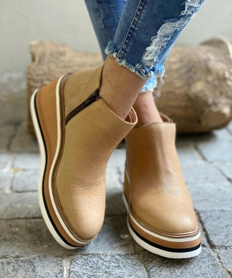 Courtney Faux Leather Wedge Ankle Bootie with Side Zip for Women