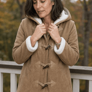 Women's Hooded Faux Suede Toggle Coat with Plush Sherpa Lining
