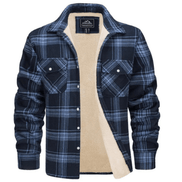 Men's Sherpa-Lined Plaid Flannel Shirt Jacket with Button Pockets