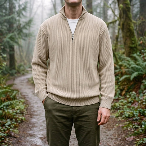 Leone Ribbed Quarter-Zip Knit Pullover