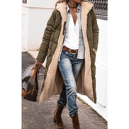 Women's Long Polyester Coat with Teddy Fleece Lining and Hood