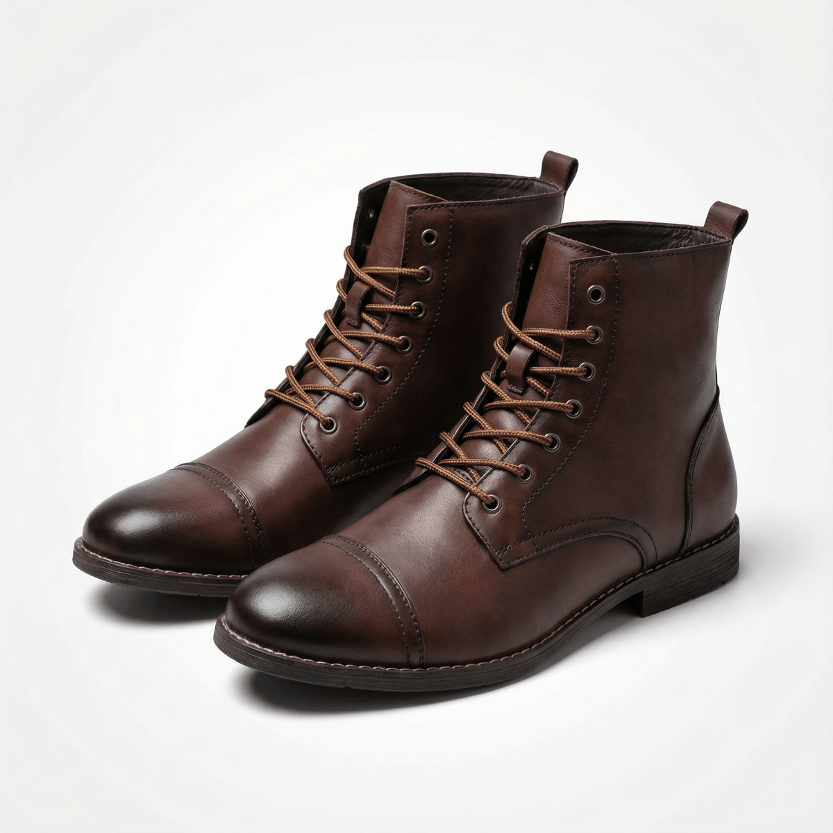 Men's Lace-Up Leather-Style Ankle Boots with Grip Outsole