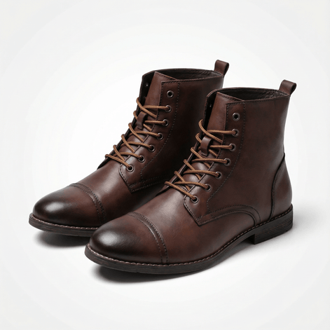 Men's Lace-Up Leather-Style Ankle Boots with Grip Outsole