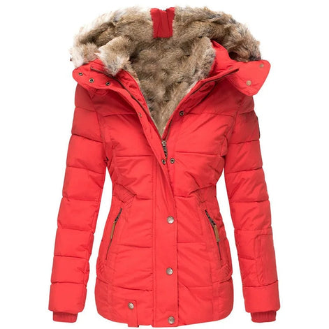 Faux Fur Hooded Puffer Winter Jacket with Detachable Trim for Women