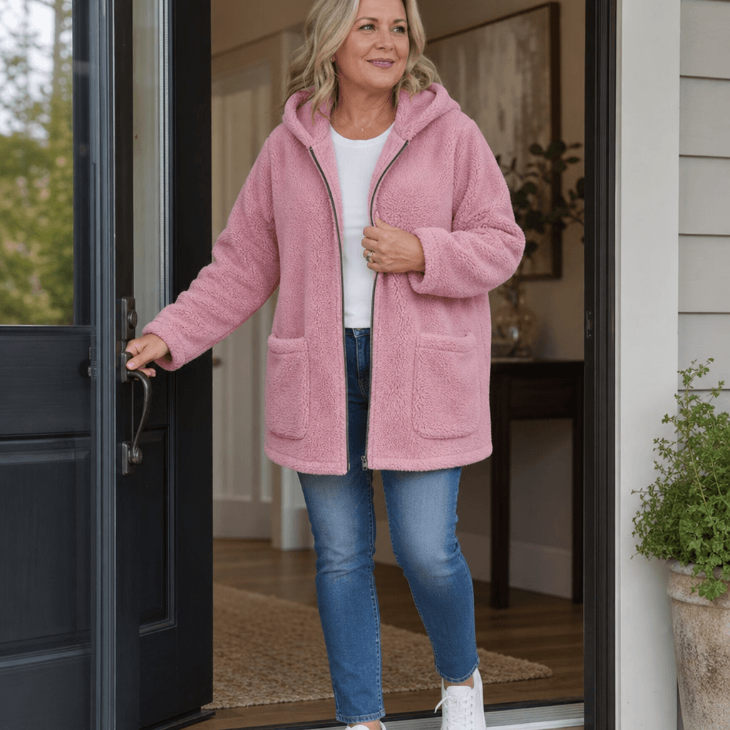 Cozelle Plush Hooded Oversized Fleece Zip-Up Jacket for Women