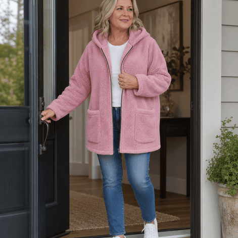 Cozelle Plush Hooded Oversized Fleece Zip-Up Jacket for Women