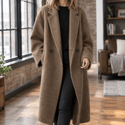 Serena-Faye Women's Oversized Wool Blend Winter Coat with Notched Lapels