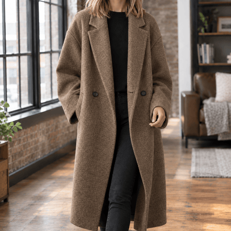 Serena-Faye Women's Oversized Wool Blend Winter Coat with Notched Lapels