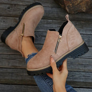 Ivette Faux Suede Lug-Sole Women's Ankle Boots with Side Zip