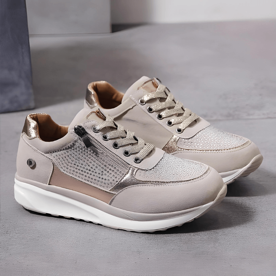 Women's Lightweight Cushioned Lace-Up Sneakers with Zip Detail