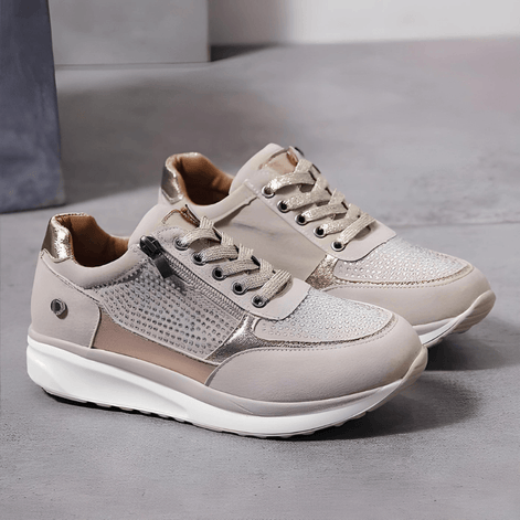 Women's Lightweight Cushioned Lace-Up Sneakers with Zip Detail