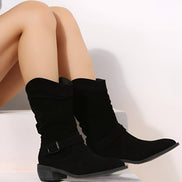 Anika Slouchy Faux Suede Women's Boots with Buckle Strap Detail