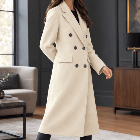 Women's Double-Breasted Cashmere Winter Coat with Wide Lapels