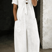 Maya Tie-Front Wide-Leg Denim Jumpsuit with Pockets