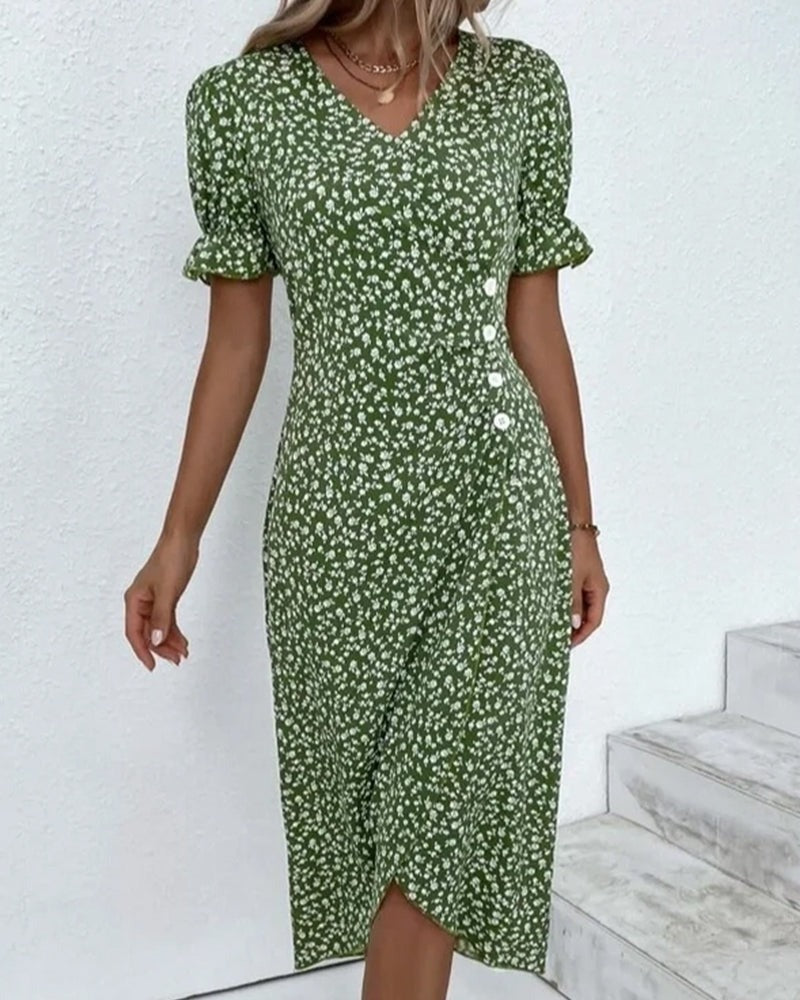 Floral Wrap Midi Dress for Wedding Guest and Christmas Party Wear